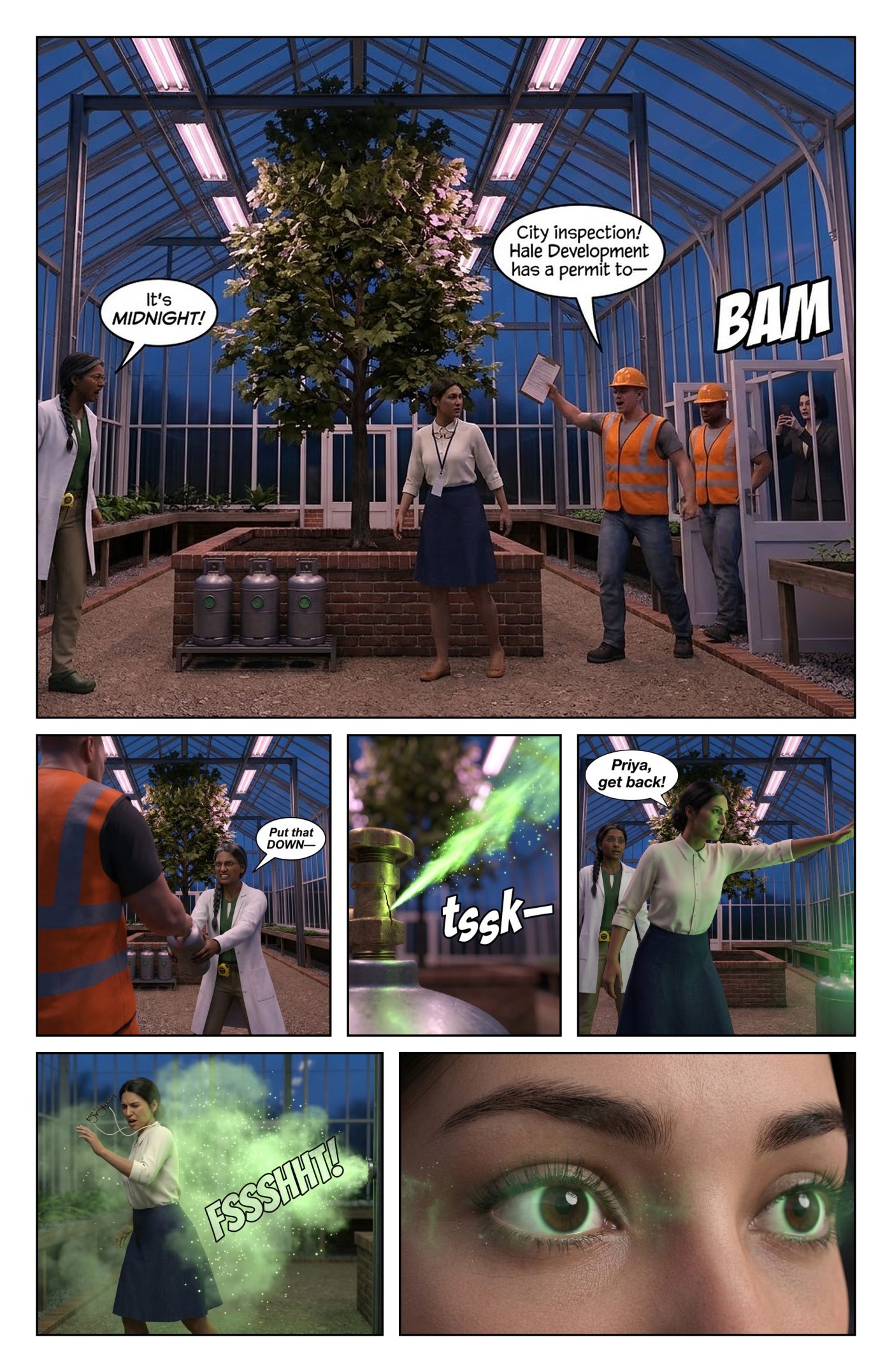 SKYLINE Chapter 1 — The Woman Nobody Hears, page 6 — AI giantess comic