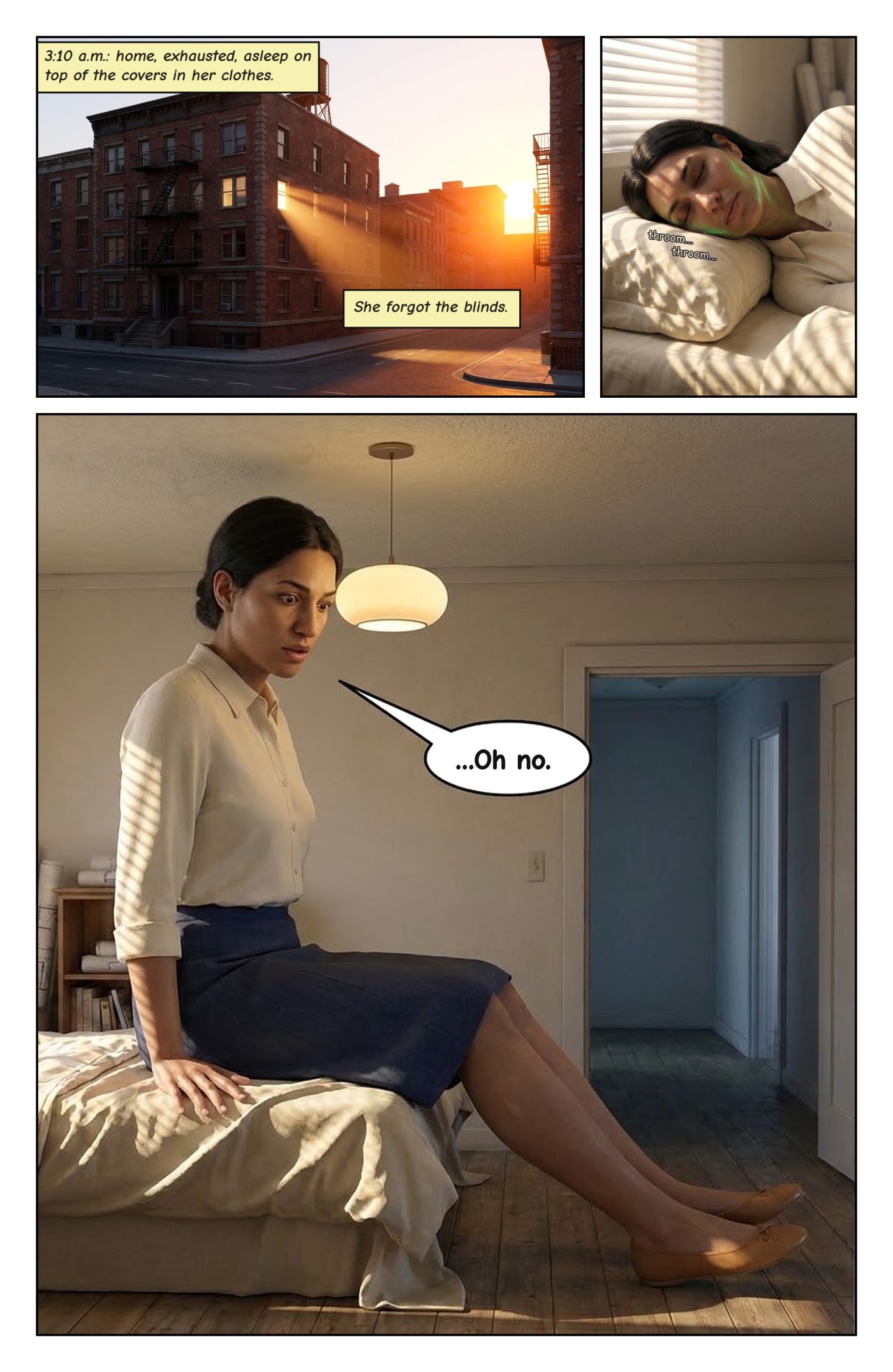 SKYLINE Chapter 1 — The Woman Nobody Hears, page 8 — AI giantess comic
