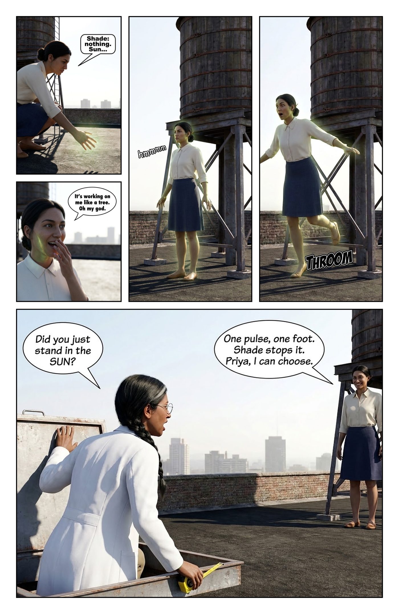 SKYLINE Chapter 1 — The Woman Nobody Hears, page 10 — AI giantess comic